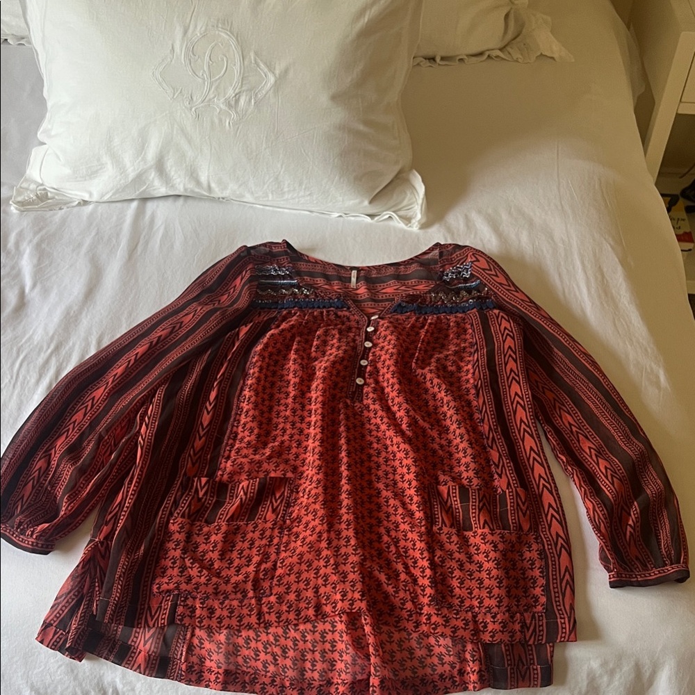 Free People Red and Black Tunic Top